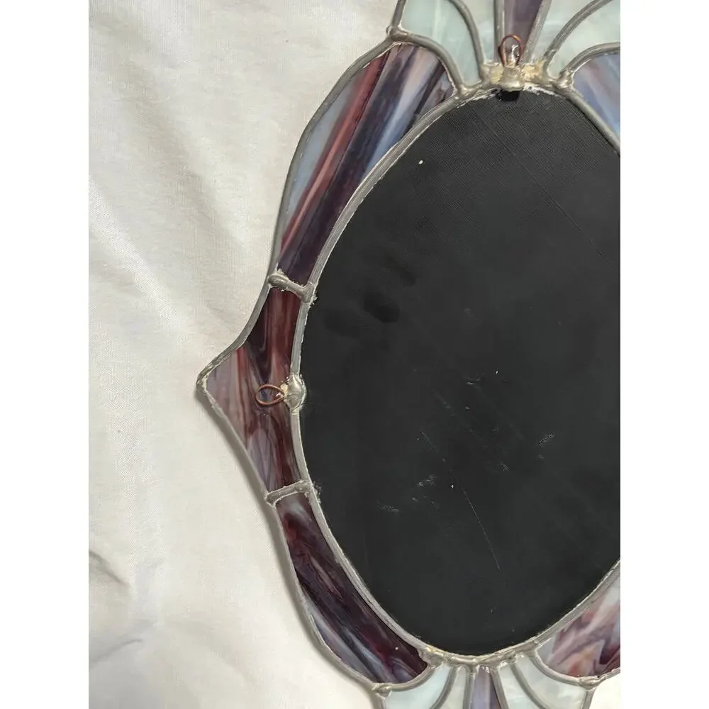 Vintage Stained Glass Mirror Handcrafted Oval READ
